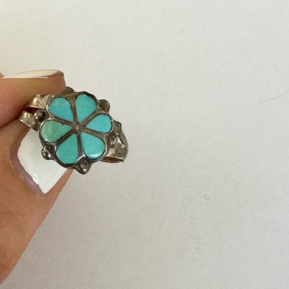 Turquoise Flower Silver Ring - image 3